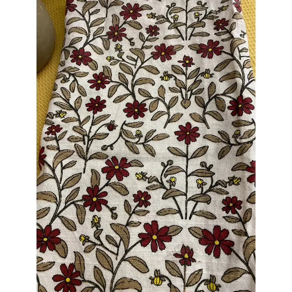 Creative Co-Op Floral Cotton Tea Towel Burgundy Taupe Flowers Farmhouse Kitchen